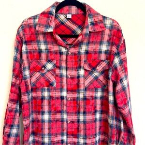Shirley & Stone Red Plaid Heathered Button Down Flannel Shirt Women’s S NWOT